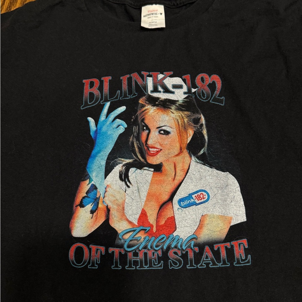 Y2K Blink-182 Enema of the State Nurse Graphic Tee – Early 2000s Hanes (M)